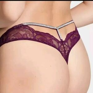 Victoria Secret -Very Sexy Shine Rhinestone Y-Back Cut-Out Lacie Thong (Plum)-M